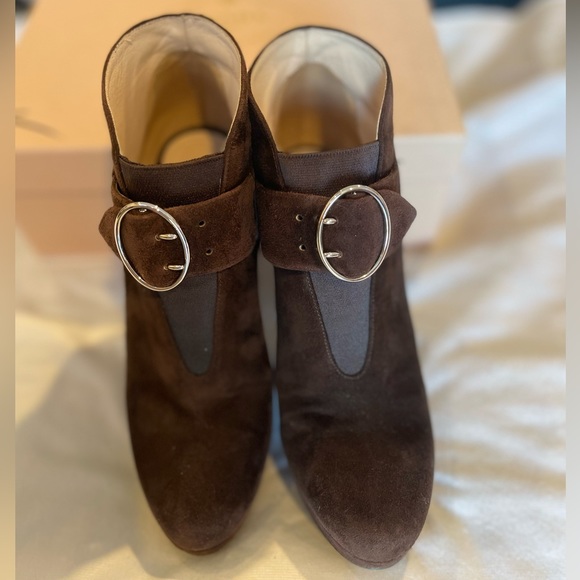Prada Brown Booties with Buckle Sz 38 - Picture 3 of 8